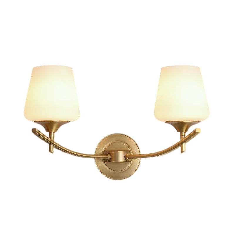 Golden Copper Wall Lamp Modern Style Wall Mount Lamp with Glass Shade for Bedroom