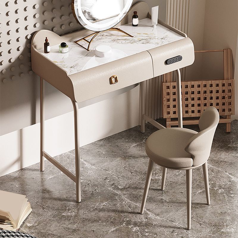 Glam Wood/ Marble With Drawer Vanity Table and Stool Set for Bedroom