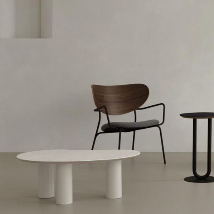 Solid Wood 3 Legs Coffee Table 13" H Cloud-Shaped Cocktail Table
