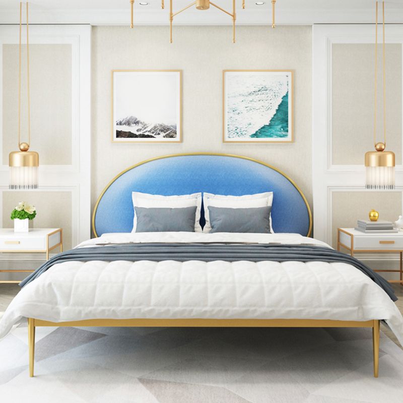 Glam Style Upholstered Headboard Bed with Metal Legs Standard Bed