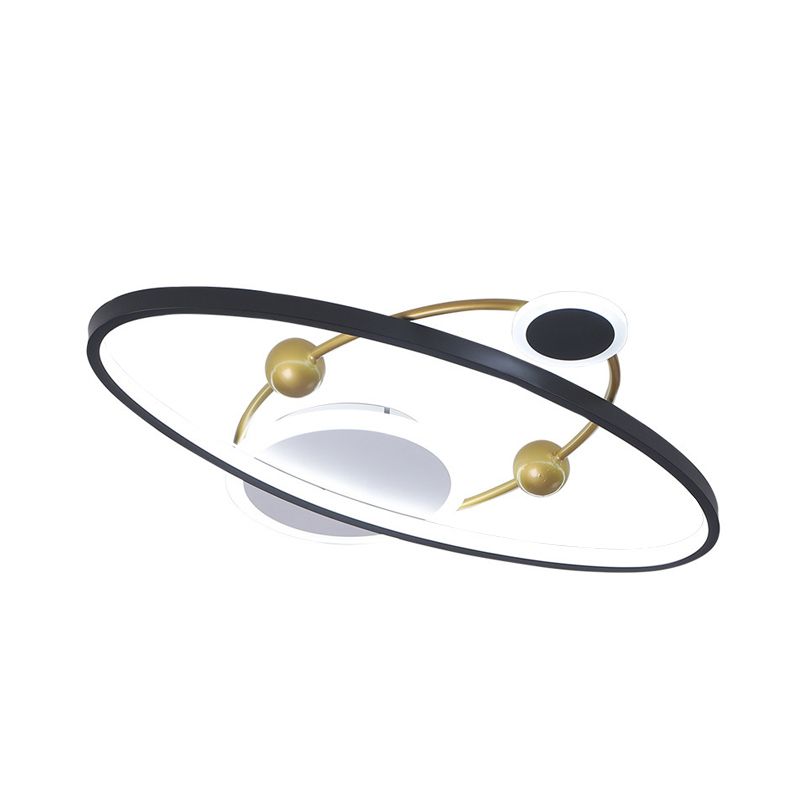 Planet Living Room Flush Mount Lamp Acrylic LED Contemporary Ceiling Mounted Fixture in Black, Warm/White Light
