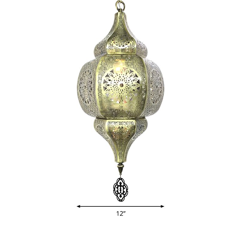 Antiqued Gourd Suspension Light 1 Head Metallic Hanging Pendant Lamp in Brass for Restaurant