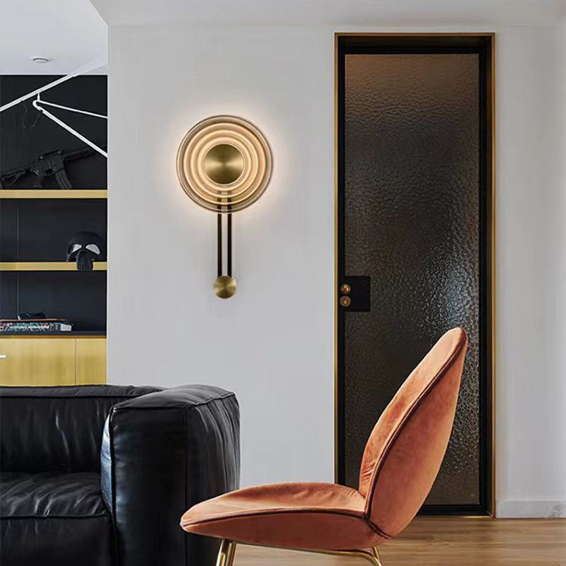Single Modern Brass Wall Mounted Sconce LED Round Glass Wall Light for Foyer