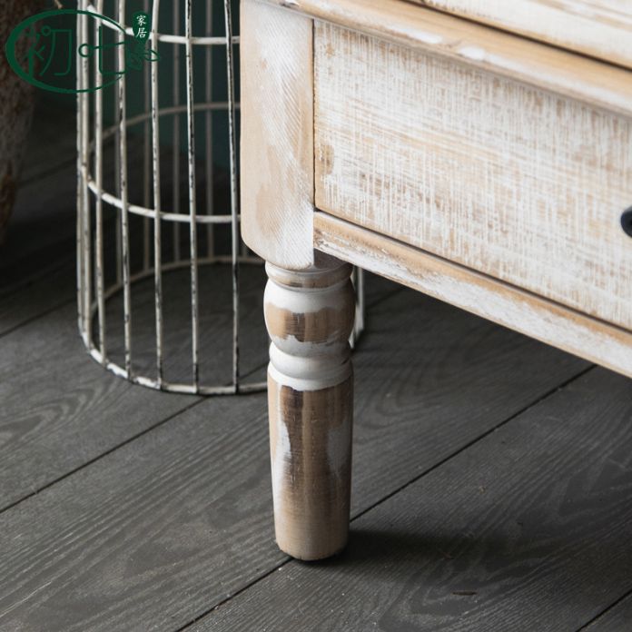 Industrial Distressed Wood Cabinet 1/2 - Drawer Solid Wood Storage Cabinet in White