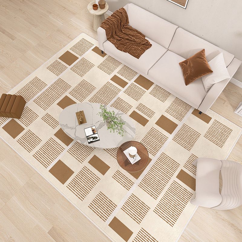 Brown Tone Rug Geometric Pattern Washable Wool Rug for Home Decor
