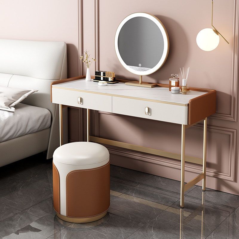 Glam Style Stone Top Dressing Table for Bedroom Orange Vanity Set