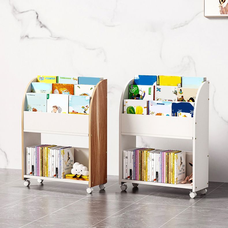 Contemporary Ladder Bookcase Manufactured Wood Bookshelf with Caster Wheels