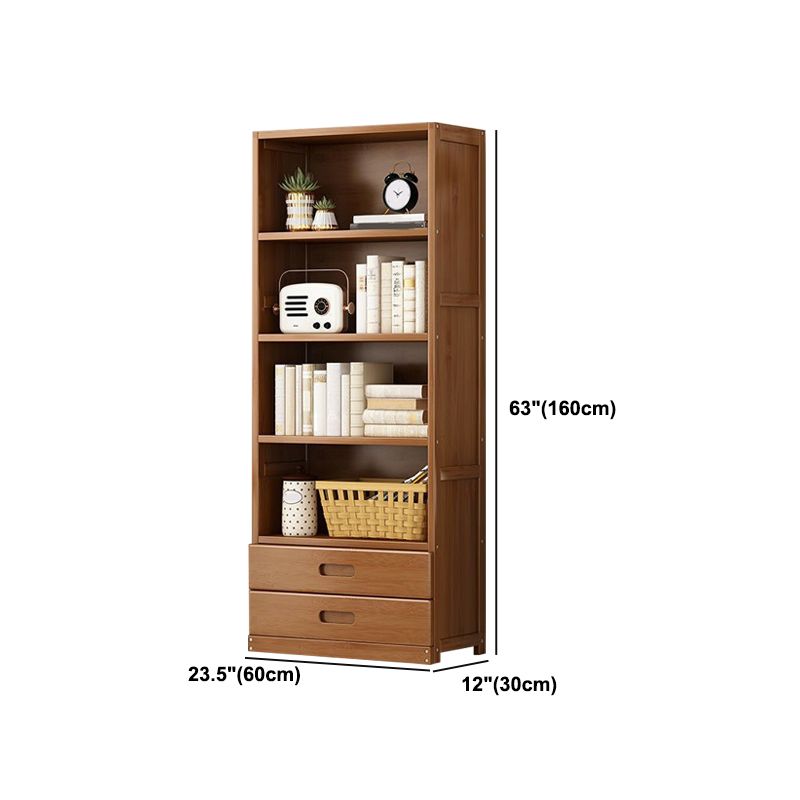 Manufactured Wood Standard Bookshelf Brown Vertical Bookcase with Door and Drawer