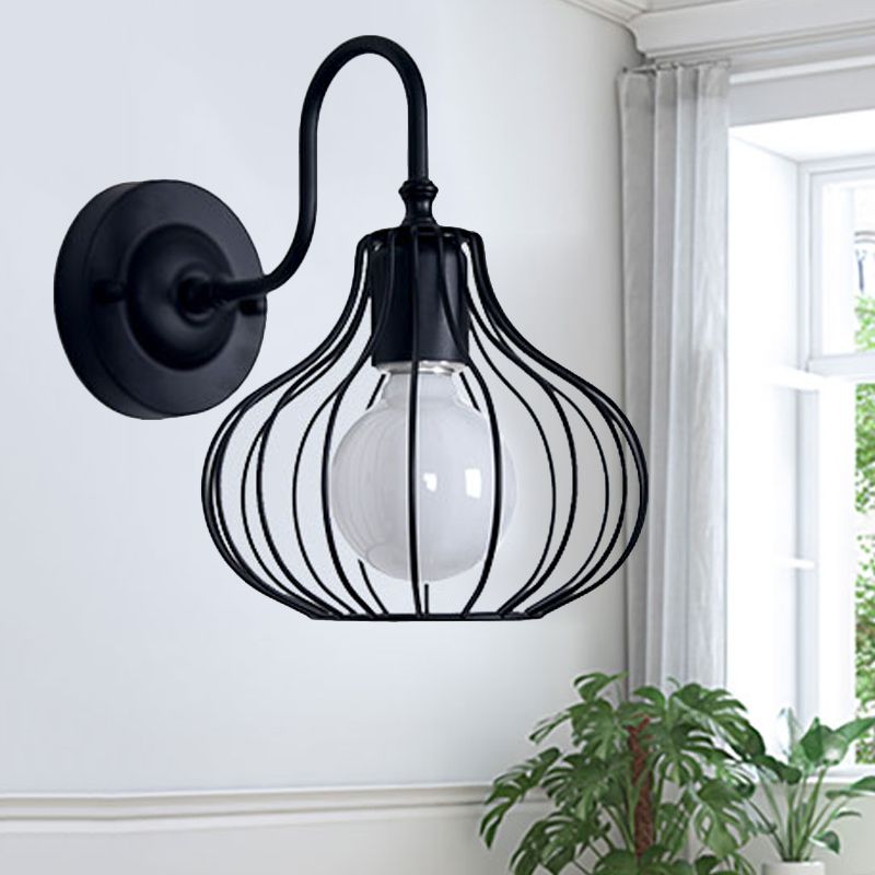 1 leichte Zwiebel Wandleuchte Licht Loft Style Schwarz/Weiß Metallic Mini Wandbeleuchtung mit Schwanenhalsarm für Schlafzimmer