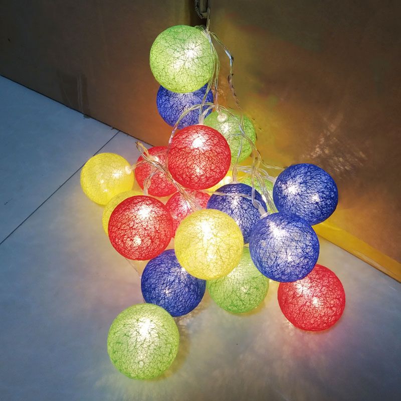 Colorful Globe LED Festive Lights in Modern Artistic Style Cotton Ball Indoor String Lights