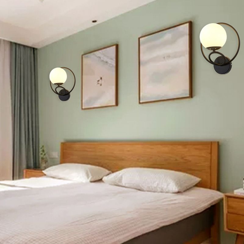 Metal Ring Minimalism Wall Light Nordic Style Glass Orb Shade Sconce Lights for Living Room Corridor