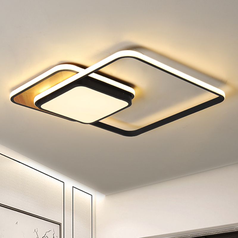 Lampada da soffitto geometrica nera/bianca moderna a LED in metallo a luce bianca/calda, 18 "/21,5" Wide