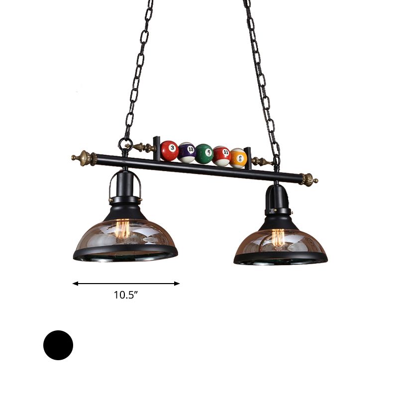 Glass Glass Black Island Canderant Dome Dome 2/Light Rustic Hanging Kit con sfere a più colori