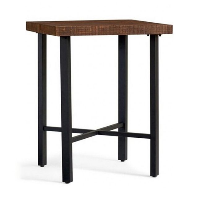 Brown Solid Wood Pub Table Square Bar Height Cocktail Table with Footrest