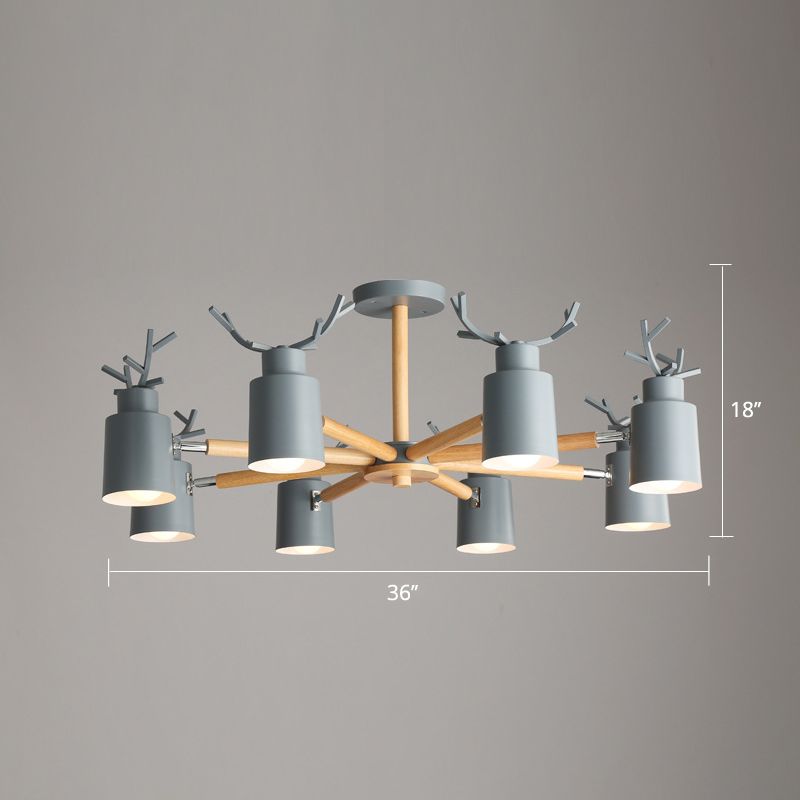 Spotlight réglable en métal en métal Lumière de lustre nordique avec une teinte cylindrique et un bras en bois