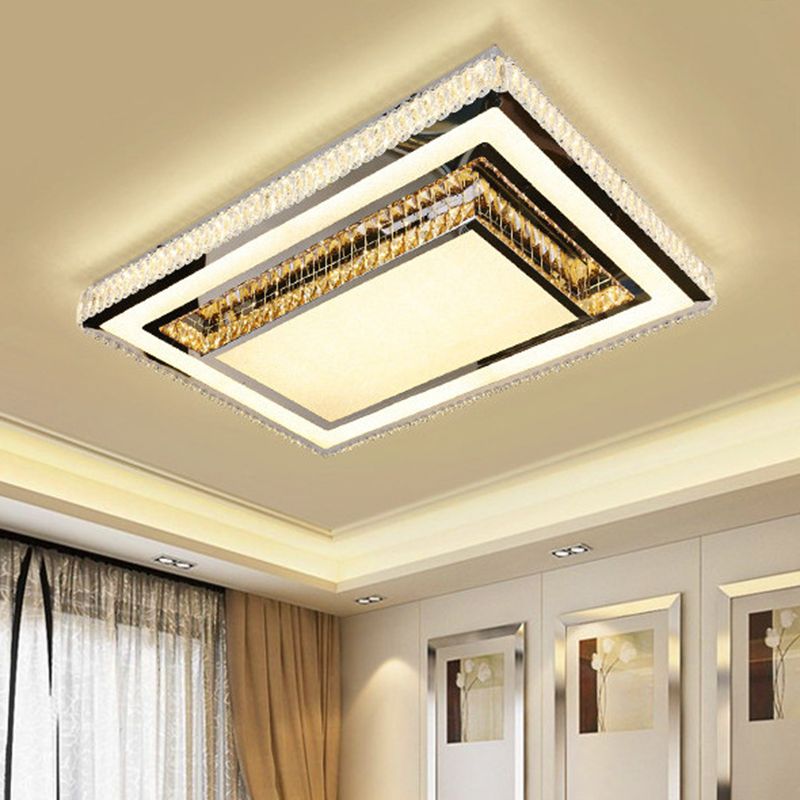 Modern Tiered Flush Mount Lamp Clear and Smoke Grey Crystal Living Room Flush Mount in Chrome