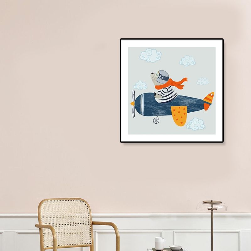 Soft Cartoon Canvas Illustration Animal Doing Workout Wall Art Print for Nursery