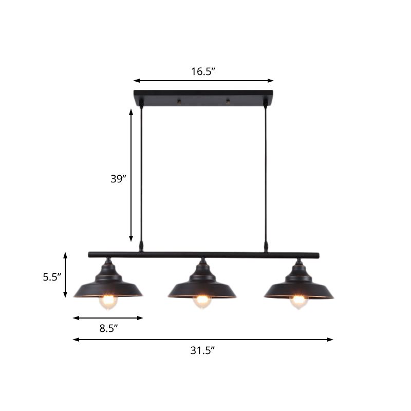 Barn Shade Dining Room Island Chandelier Industrial Metal 3 Bulbs Black Hanging Light Fixture