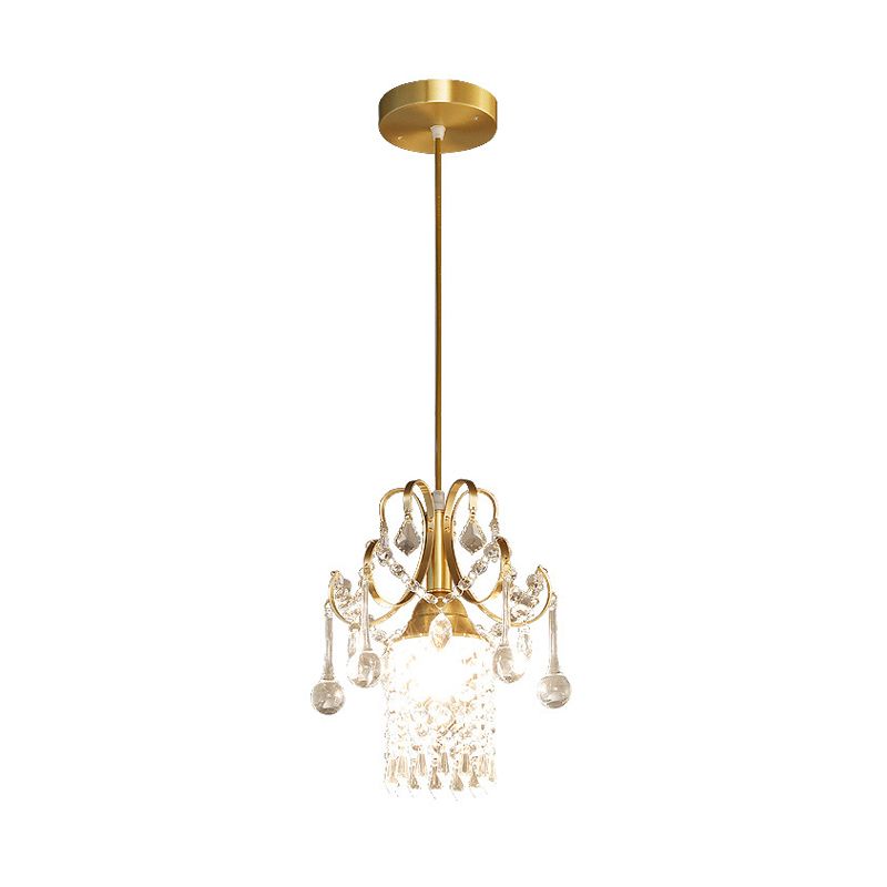 Clear Crystal Shade Ceiling Pendant Light Contemporary 1 Light Suspended Lamp in Gold for Kitchen