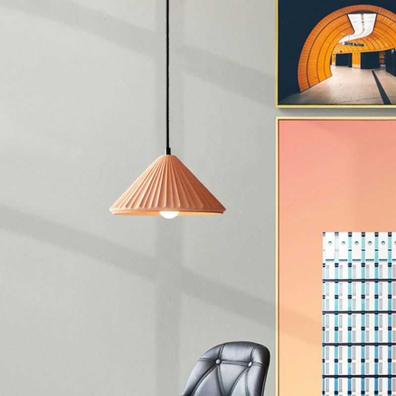 Cement Conical Pendant Ceiling Light Macaron Single Suspension Light Fixture for Living Room