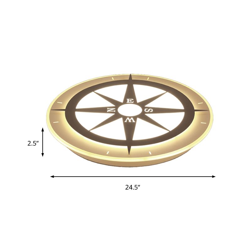 White Compass Flushmount Light Creative Acrylic Ceiling Fixture for Nursing Room