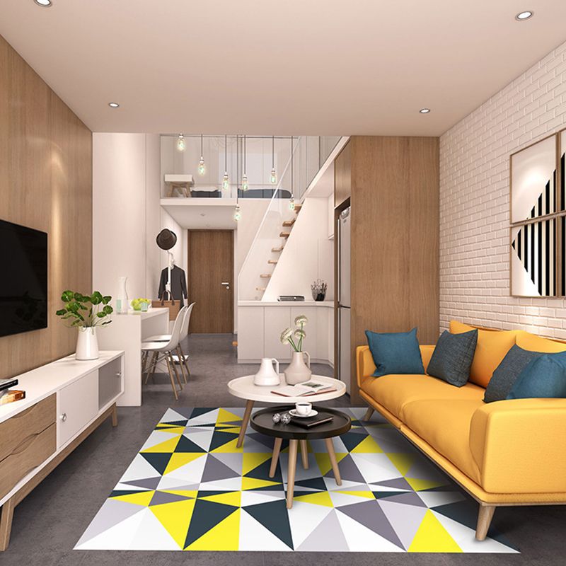 Modern Great Room Rug Multi-Color 3D Geometric Print Rug Carpet Synthetics Non-Slip Pet Friendly Washable Rug