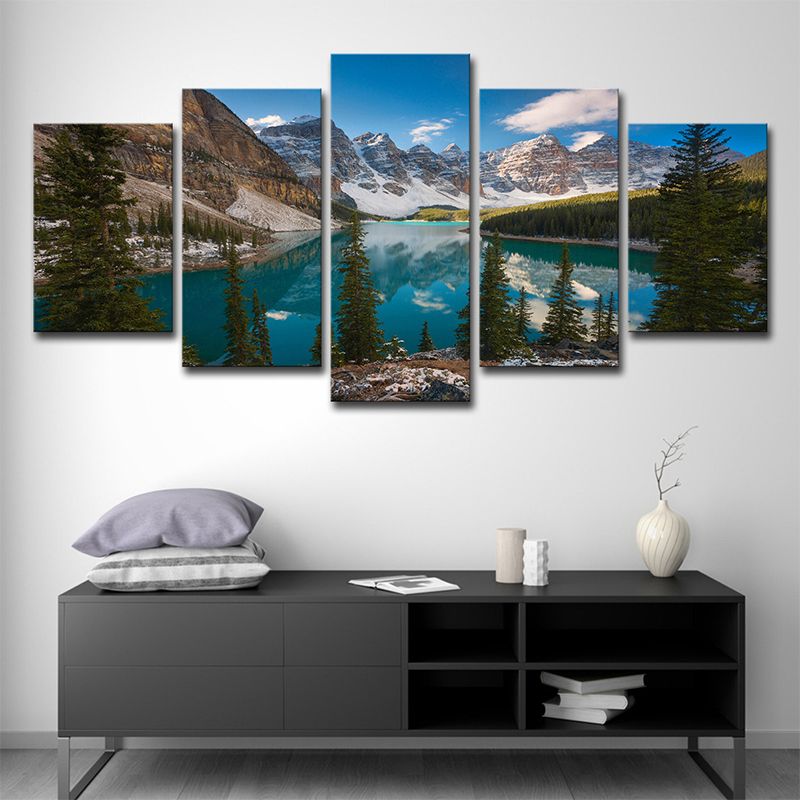 Modern Nature Landscape Wall Art Blue-Green Mountain and Lake Scenery Canvas Print