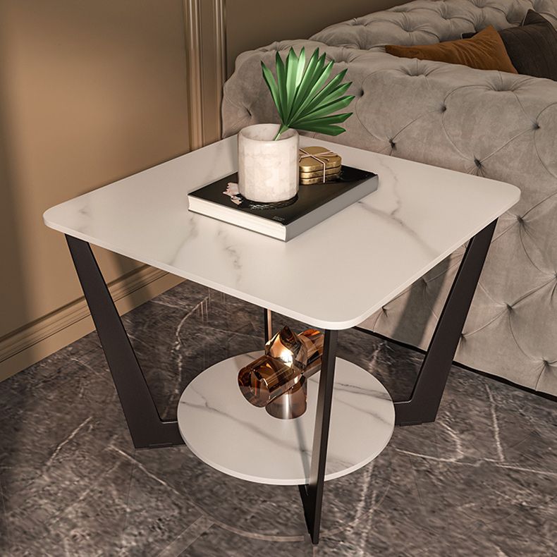 Contemporary Cross Legs End Table Square Slate Top End Table with Shelf