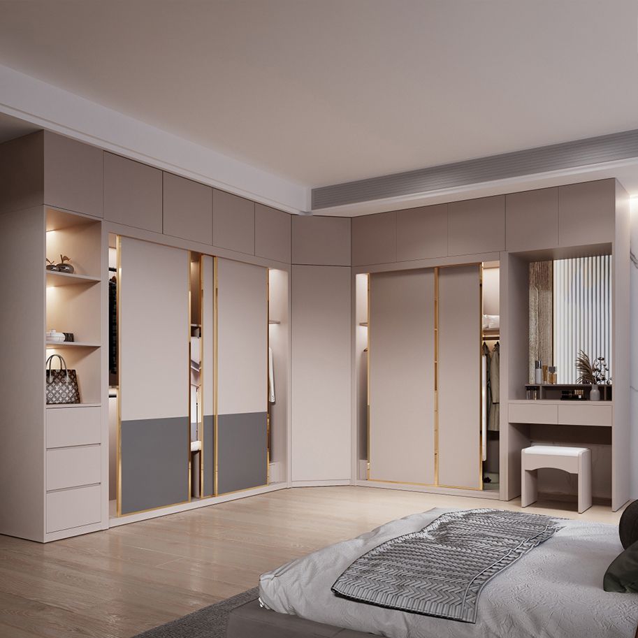 Engineered Wood Wardrobe Armoire Modern Style Wardrobe with Mirror