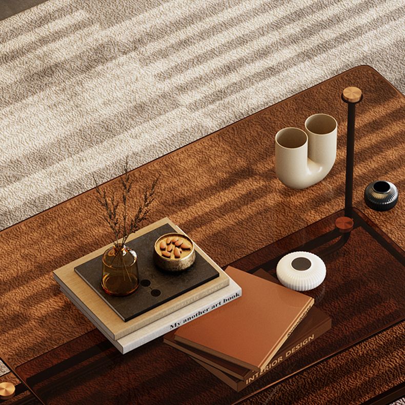 Modern Rectangle Glass Coffee Table 17.7"H Metal Sled Base Cocktail Table