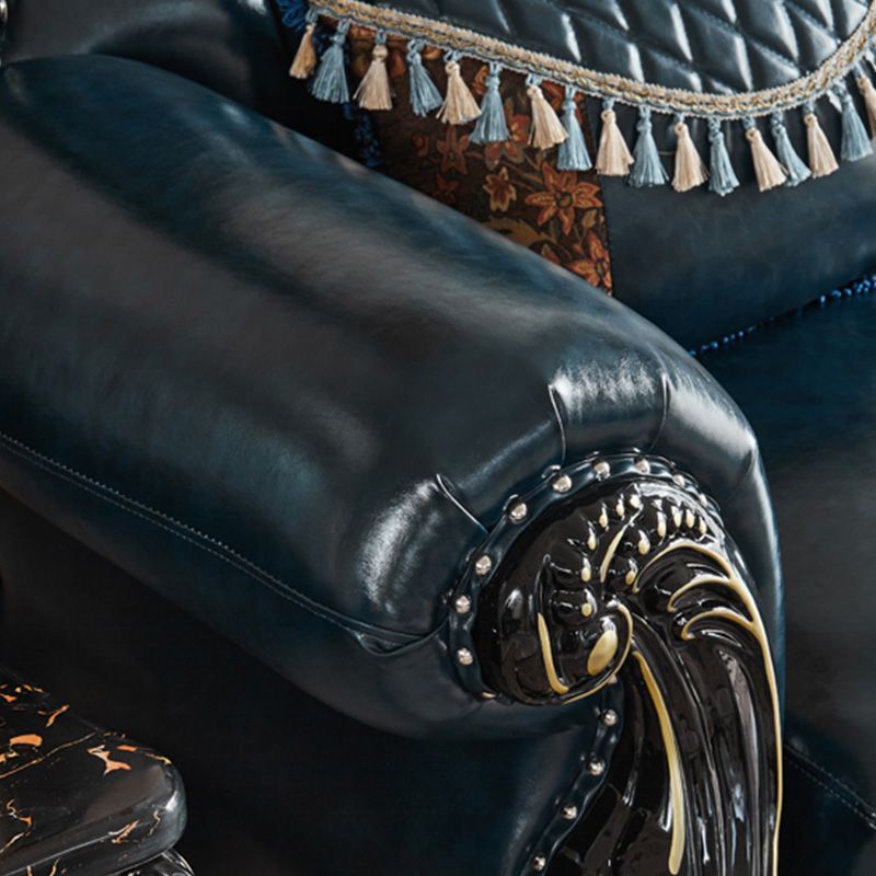 Traditional Leather Sofa Tufted Split-Back Seating Flared Arm