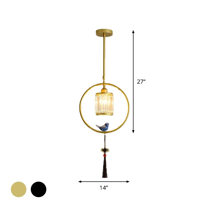 Lumo singolo nero/oro Black Modern Prismatic Crystal Square/Round Hanging Lampada con cerchio e nappe