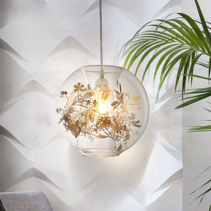 Modern Art Deco Pendant Light Spherical Clear Glass 1 Light Suspension Light for Living Room