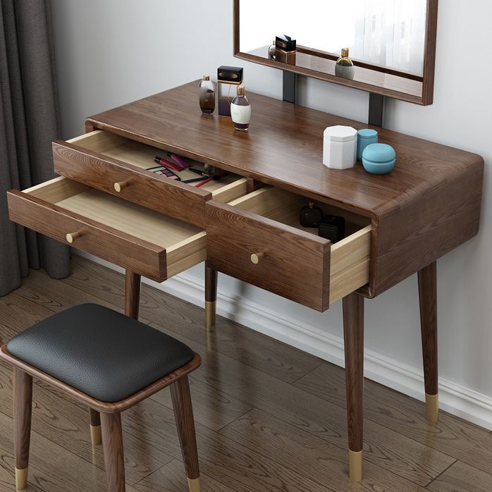 3-Drawer Vanity Makeup Table Set Traditional Mirrored Ash Vanity