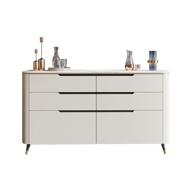 Modern Stone Sideboard Buffet with Drawers Living Room Side Board with Solid Wood Legs
