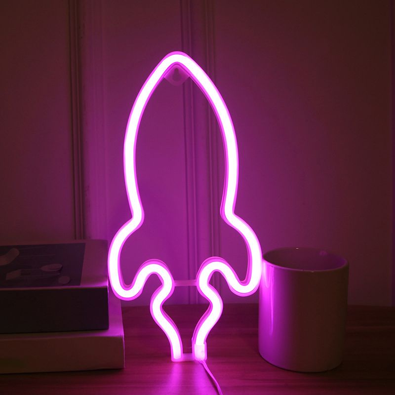 Rocket -vormige nachtstandaard Lamp Creatieve plastic kinderen Slaapkamer USB LED Wall Night Light in White