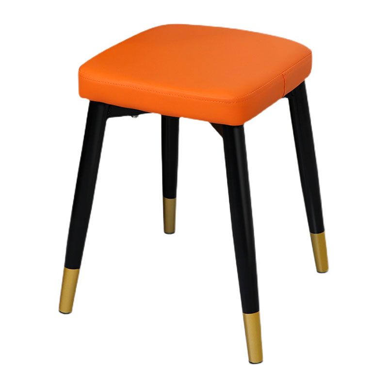 Glam Ottoman Faux Leather Solid Color Square Ottoman with Metal Legs