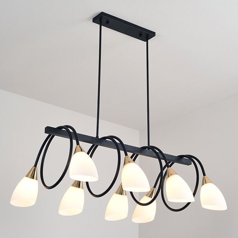 Sala da pranzo isola lampada a piede a sospensione in stile Nordic Black Island con tonalità in vetro cono