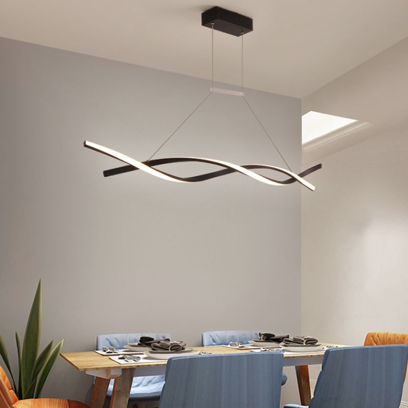 Metal Linear Shape Chandelier Light Modern 2 Lights Chandelier Light Fixture in Black