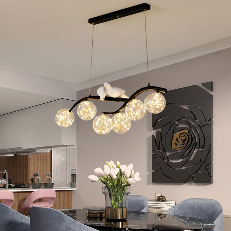 Spherical Shape Island Pendants Contemporary Glass 6 Light Hanging Lights