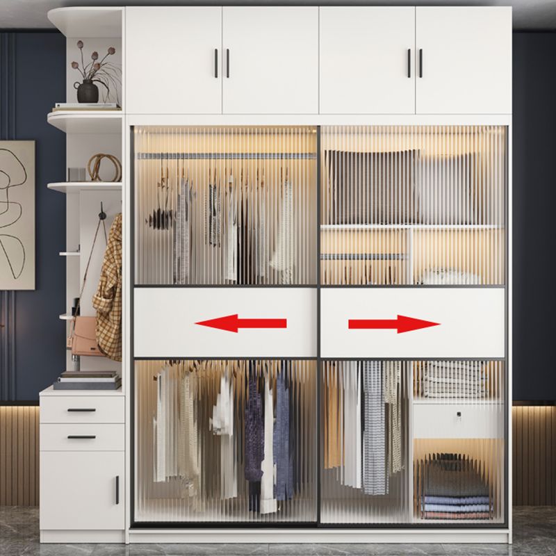 Modern Style Wardrobe White Colour Glass Wardrobe Closet With Drawer