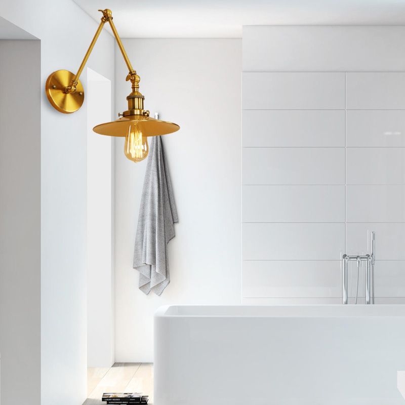 Vintage Stylish Saucer Wall Sconce 1 Light Metallic Wall Mount Light with Swing Arm in Brass/Copper