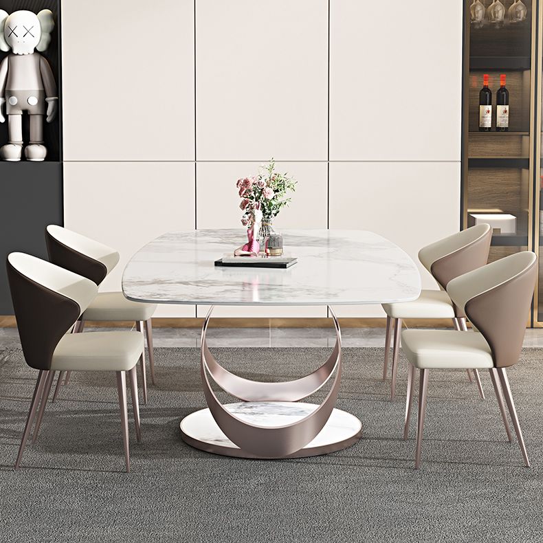 Mesa de comedor de rectángulo de lujo tradicional colección de comedor de pedestal de piedra