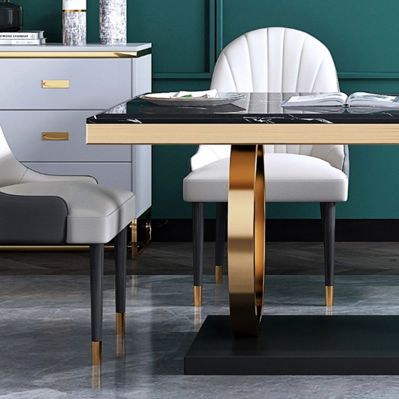Luxury Marble Dining Table for Restaurant Rectangle Table with Metal Pedestal in Gold