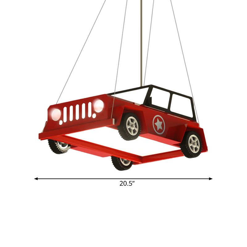 LED Boys Bedroom Ceiling Chandelier Cartoon White Pendant Light with Car Acrylic Shade in Warm/White Light