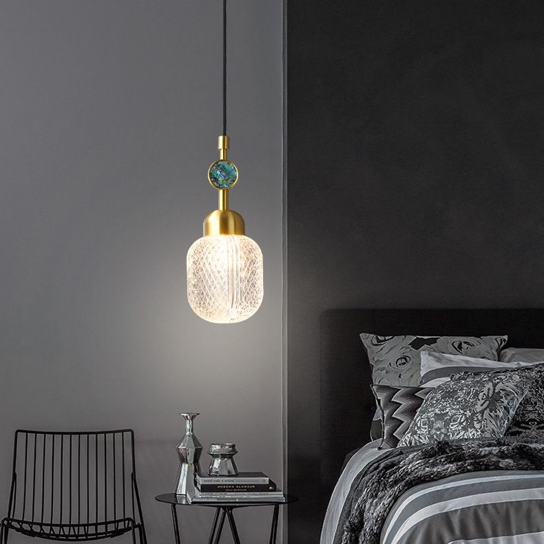 Cleort reticolo in vetro ovale illuminazione appesa postmoderna 1 ciondolo in ottone per la camera da letto