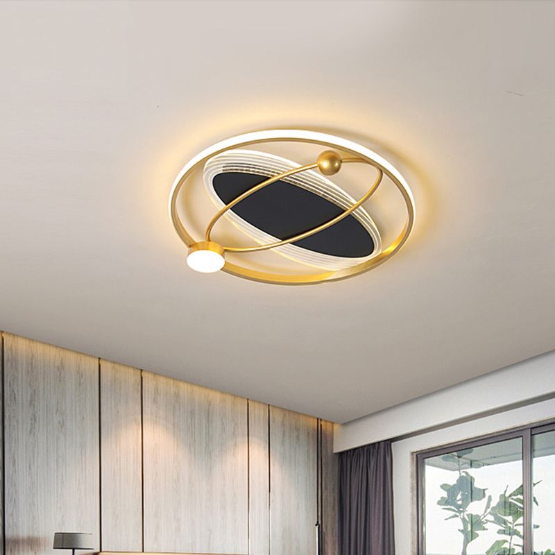Gold Circle Flush Mount Simplicity 16"/19.5" W LED Metal Close to Ceiling Lamp with Inner Oval Design