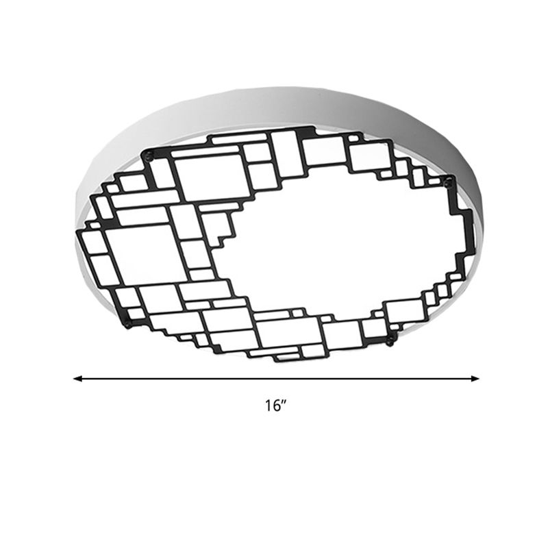LED Round Flush Mount 16"/19.5" W Einfache Metallic Schlafzimmer Deckenmontage Leuchte mit Wandmuster, weißes Licht