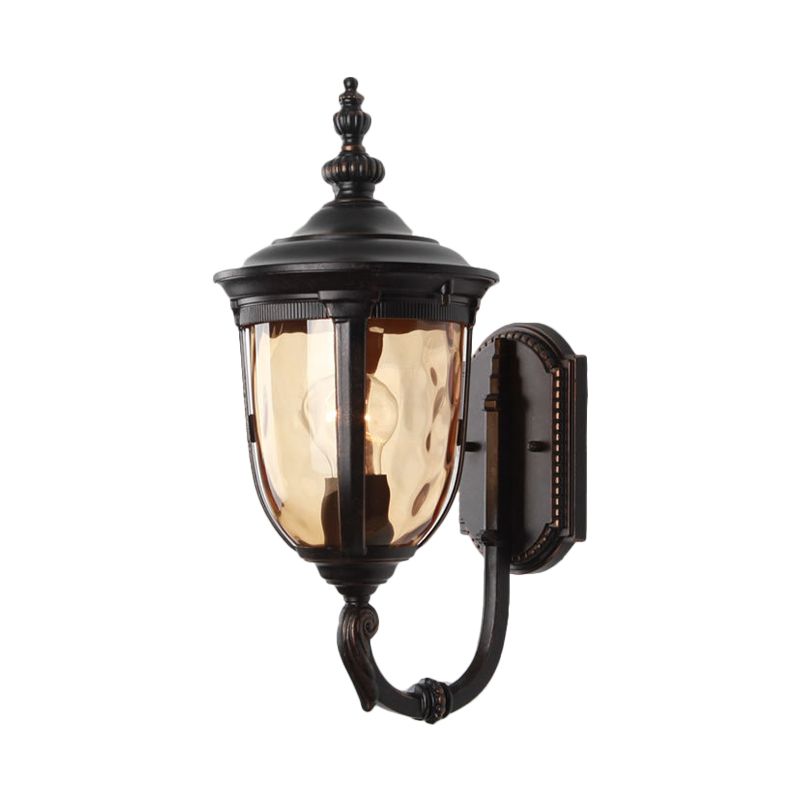1 Light Wall Mounted Lamp Traditional Urn Shade Amber Water Glass Wall Sconce in Black