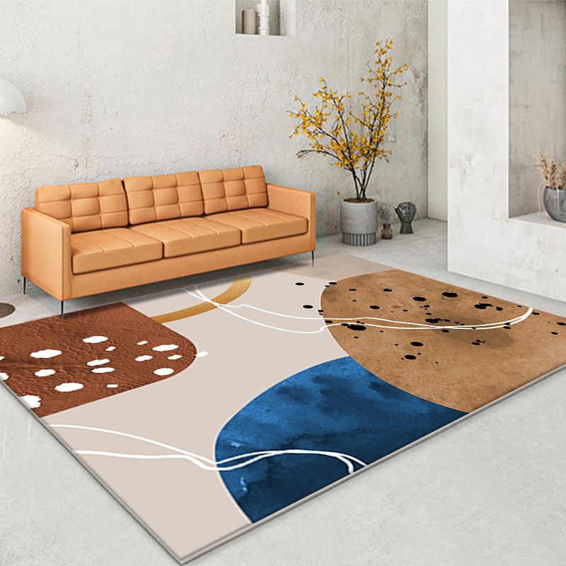 Modern Color Block Rug Polyester Dark Brown Rug Stain Resistant Rug for Living Room